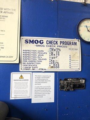 Updated prices for smog check program