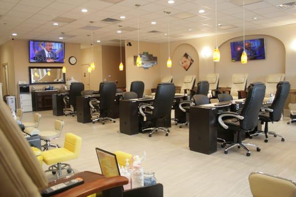 12 manicure stations and 14 pedicure chairs to fit any size party!