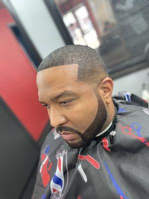 Bald fade & beard with enhancements