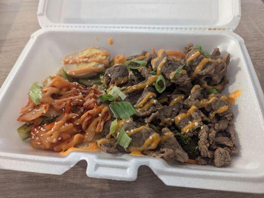 Bulgogi beef and kimchi