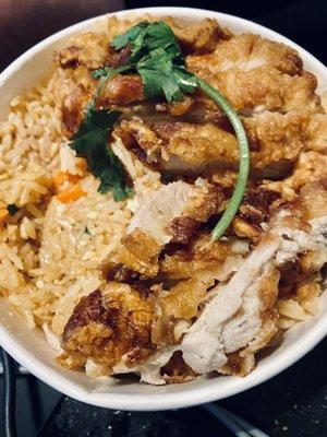 Fried Rice with Fried Chicken Topping