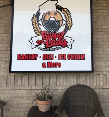 Cute bagel sign. Love what it says below the name,  "always baked fresh, with love"