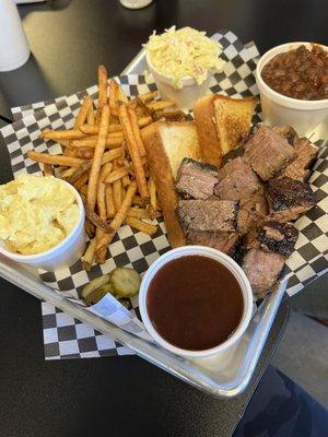 Brisket platter with all three sides.