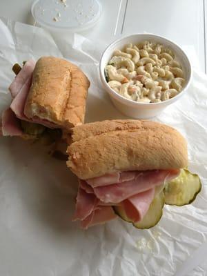 Ham/cheese sandwich and pasta salad