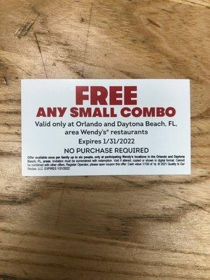 Free Food Ticket but not clarifying select locations.