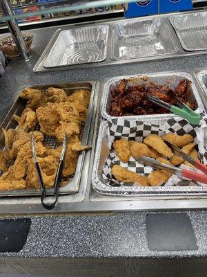 Option at the hot bar delicious fried chicken, BarBQue Chicken & chicken strips