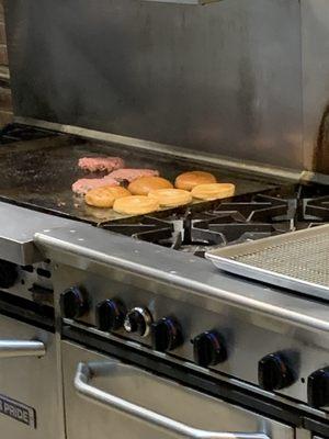 Burger on the flat top grill