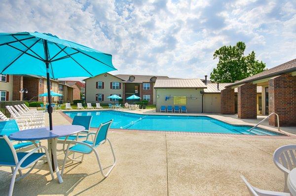 Poolside at the Woodrun Village apartments in Yukon, Oklahoma.