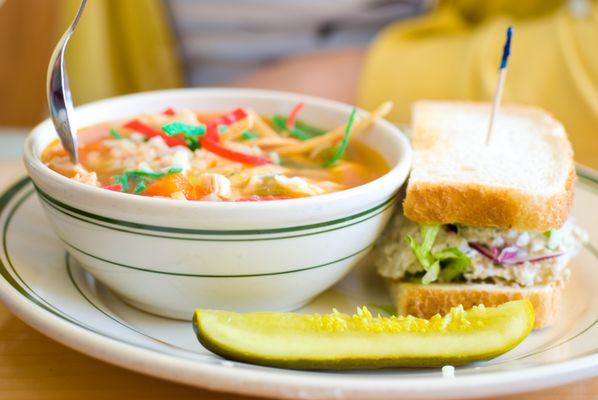 Tortilla soup and sandwich