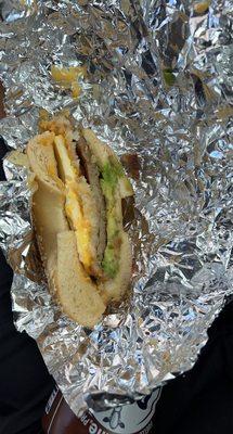 The stack on sesame bagel with avocado