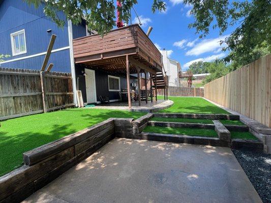 artificial turf and timber steps