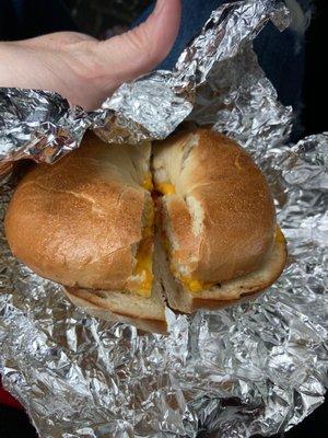 Bacon egg and cheese on a plain bagel. Sooo good!!