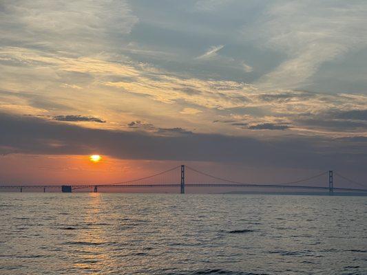 Mackinac Bridge, sunset, July 4, 2021