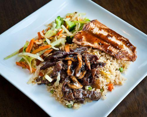 Steak and Salmon Teriyaki Box with Fried Rice