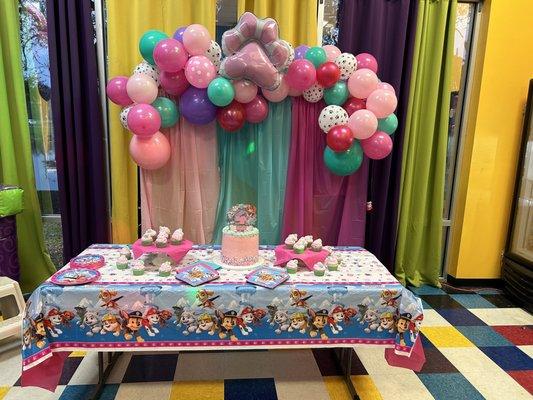 The cake table in the party room