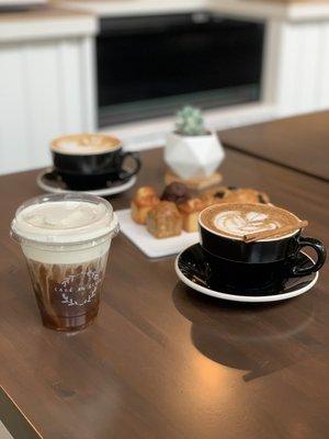 Cloud cold brew, Spanish Latte, Financiers and blueberry scone