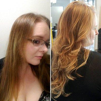 Before and after getting my hair color highlights with Rebecca