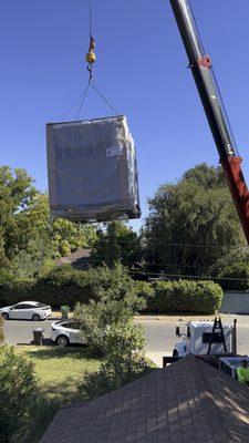 Rooftop AC Install Package Unit with crane