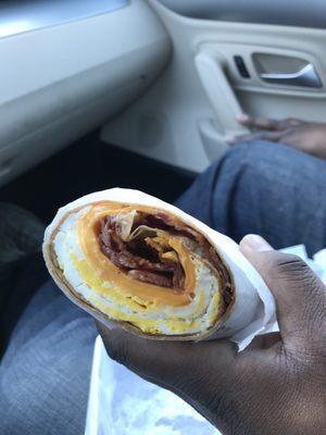 Bacon, Egg & Cheese on a Wrap ($7.00)