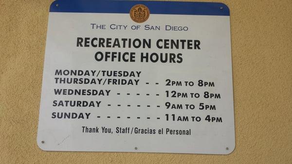 Recreation Center Hours