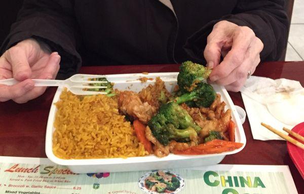 Chicken with broccoli combo with pork fried rice.