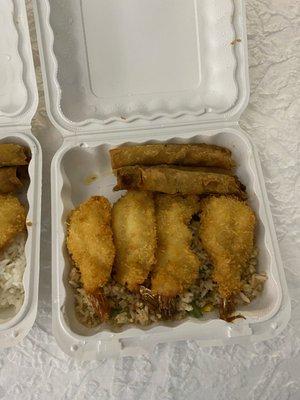 Shrimp Tempura with Beef Lumpia (Fried Rice)