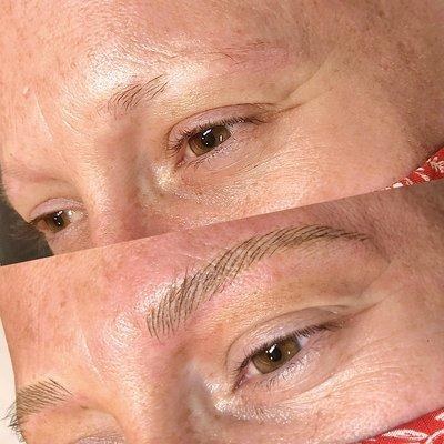 BEFORE & AFTER Microblading for client with alopecia. Visit meabeauty.com/Microblading