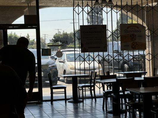 The metal bars are still displayed on the restaurant storefront