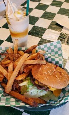 Double Cheeseburger with fries  and milkshake