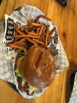 Burger with sweet potato fries