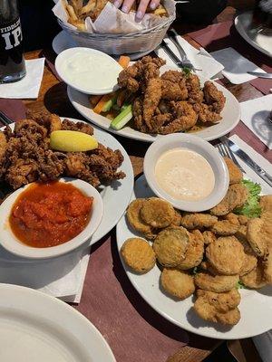 Calamari, fried pickles, honey habanero boneless wings