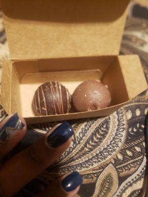 Dark chocolate amaretto & milk chocolate salted caramel truffles