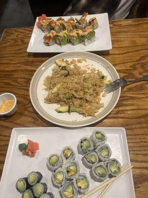 Vegetable fried rice Avocado roll Mango avocado roll Vegetable roll