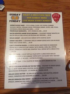 Sunday menu