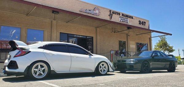 Civic & GTR Infront of J&J Auto Fabrics