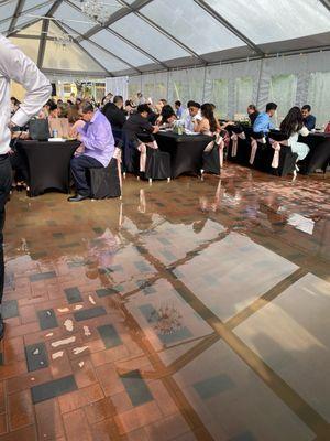 Outdoor tent dinner area