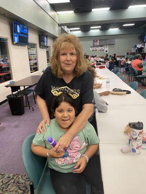 On kid bingo Day my grandaughter and Sandy!