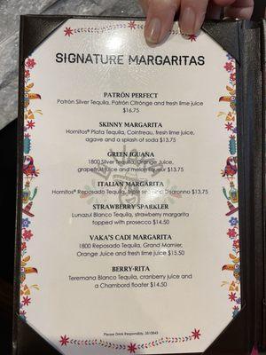 Signature margaritas menu