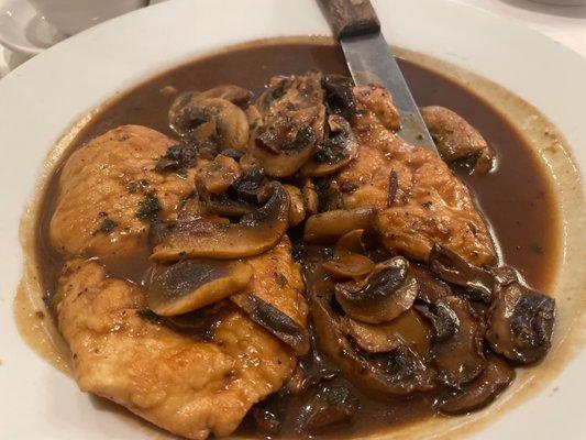 Chicken Marsala (not shown: pasta with meat sauce accompanied it, complimentary and delicious)