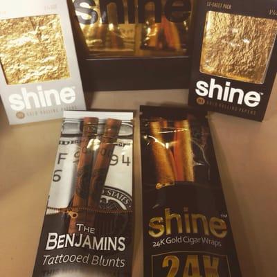 Shine 24k gold cigar wraps, The Benjamins Tattooed Blunts, 24k gold rolling papers in 12 sheet pack or 2 sheet pack, 1 1/4 size