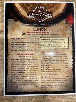 Front page of the menu