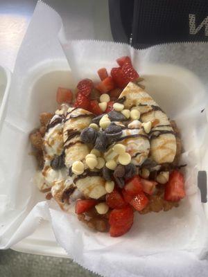 Banana split funnel cake