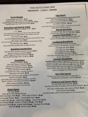 Breakfast menu as of 9-3-22