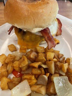 Breakfast Burger and Country Potatoes