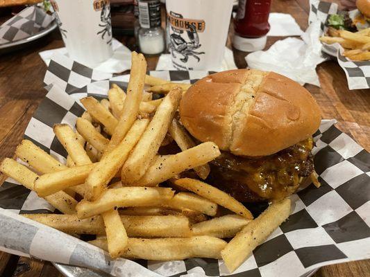 Camphouse burger with fries