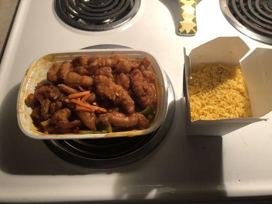 Peanut butter chicken & fried rice.