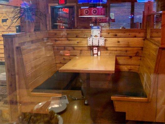 A typical booth here.  No tables.