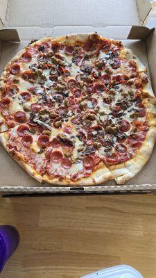 Cheese, of course, mushroom, sausage, and pepperoni