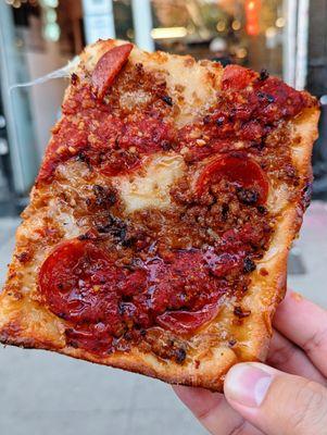 Sausage Pepperoni Square Slice w/Hot Honey