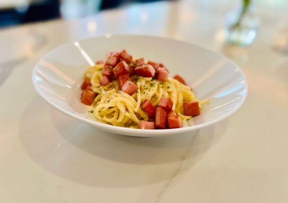 Pasta with mortadella